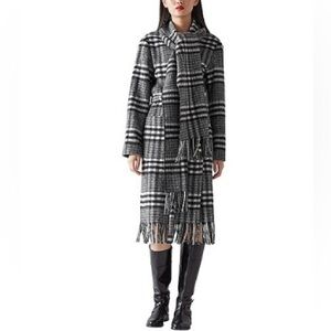 LK Bennett Black and White Wool Wrap Coat with Detachable Scarf